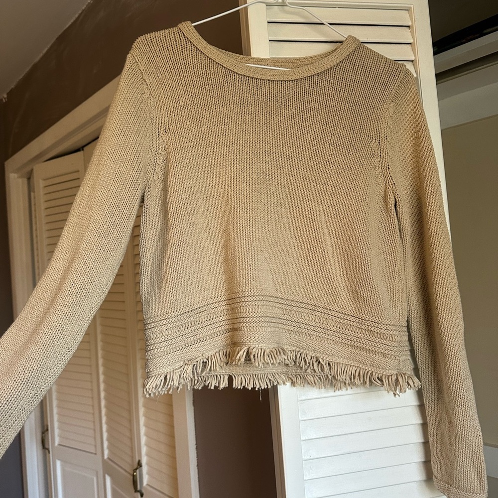 Artisan Ny Beige Fringed Sweater
